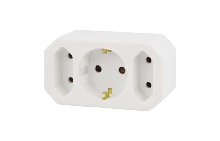 EMOS Zásuvka rozbočovací 2xplochá+1xSCHUKO 250V/10A bílá IP20