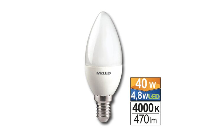 MCLED Žárovka LED 4,8W-40 E14 470lm 4000K úhel 180° svíčka