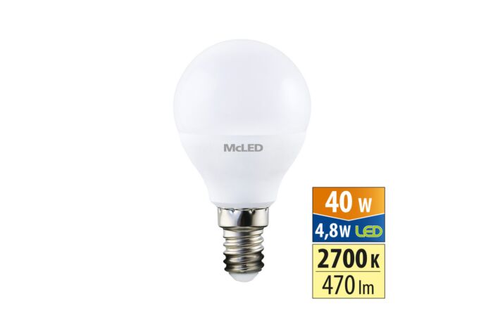 MCLED Žárovka LED 4,8W-40 E14 2700K 470lm úhel 200°