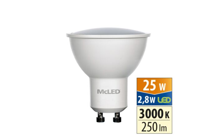 MCLED Žárovka LED 2,8W-25 GU10 250lm 3000K 110° teplá bílá