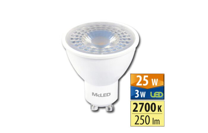 MCLED Žárovka LED 3W-25 GU10 250lm 2700K 38° teplá bílá