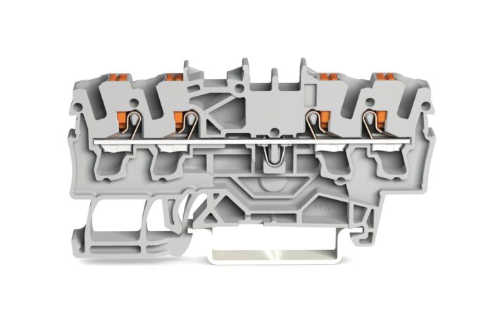 WAGO Svorka 2202-1401 4vodičová průchozí s ovládacím tlačítkem 2,5 mm², šedá