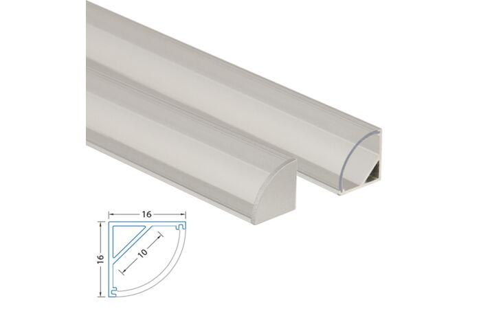 MCLED Profil AL 16x16mm, RS rohový, čirý difuzor, komplet, 3m