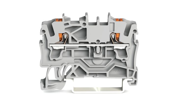 WAGO Svorka 2202-1201 2vodičová průchozí s ovládacím tlačítkem 2,5 mm², šedá