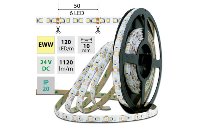MCLED Pásek LED SMD2835 EWW, 120LED/m, 14W/m, 1120lm/m, IP20, DC 24V, 10mm, 5m