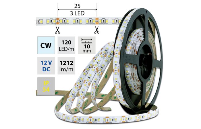 MCLED Pásek LED SMD2835 CW, 120LED/m, 14W/m, 1212lm/m, IP54, DC 12V, 10mm, 5m