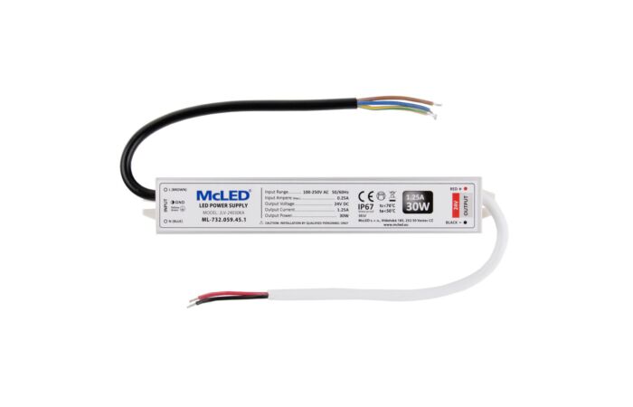 MCLED Napaječ LED 30W, DC24V/1,25A, hliníkové provedení, IP67