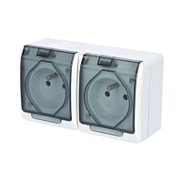 FAMATEL GALATEA Zásuvka 2P+PE 2-násobná vodorovná IP44 bílá/průhledné víčko