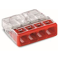 WAGO Svorka 2273-204 instalační PUSH WIRE® krabicová pro plné vodiče, 4 x 2,5 mm² , červená/transparentní