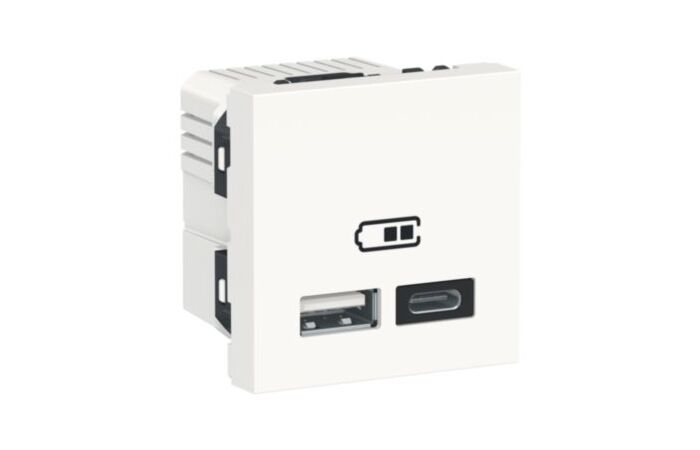 SCHNEIDER Zásuvka Unica - Dvojitý nabíjecí USB konektor A+C 2.4A, 2M, Bílá