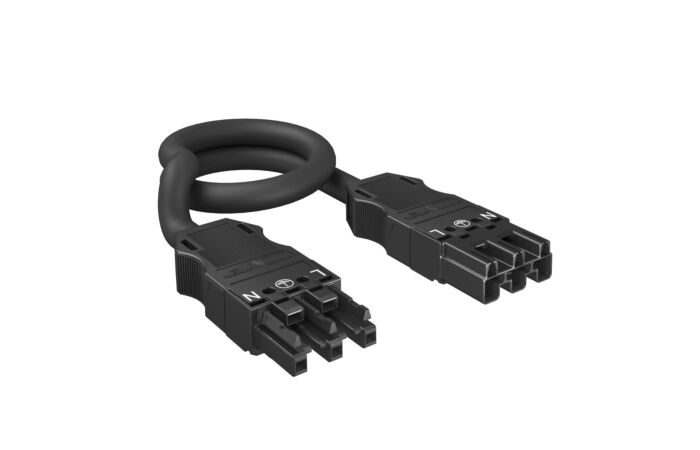 OBO BETTERMANN Propojovací kabel, 3x2,5mm, zásuvka-zástrčka,pro WINSTA® MIDI, 3000x27x15, černá Polyamid, PA  typ VL-WIN 3P2.5 3SW