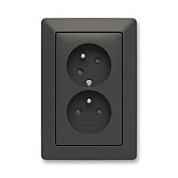 ABB ZONI Zásuvka 5513T-C02157 137 16A, dvojnásobná s clonkami, natočenou dutinou, IP40, matná černá/bílá