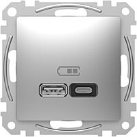 SCHNEIDER Zásuvka Sedna D/E - Dvojitá USB A+C nabíječka 3A 45W, Aluminium