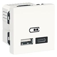 SCHNEIDER Zásuvka Unica - Dvojitý nabíjecí USB konektor A+C 2.4A, 2M, Bílá