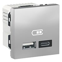 SCHNEIDER Zásuvka Unica - Dvojitý nabíjecí USB konektor A+C 2.4A, 2M, Aluminium