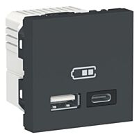 SCHNEIDER Zásuvka Unica - Dvojitý nabíjecí USB konektor A+C 2.4A, 2M, Antracit