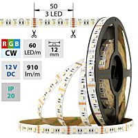 MCLED Pásek LED SMD5050 RGB + CW, 60LED/m, 19,2W/m, 910lm/m, IP20, DC 12V, 12mm, 50m