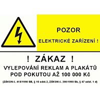 CUPRO Tabulka"POZOR EL.ZAŘÍZENÍ.ZÁKAZ.." A4 P, samolepící