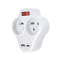 Solight Rozbočka P99USBC 2x10A/230V s USB A+C nabíječkou (2,4A max.), bílá, vypínač