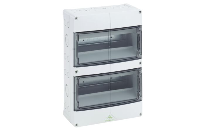 SPELSBERG Skříň AKe 24 400V AC 24TE 250x370x122mm, na omítku, průhledné dveře, IK07, IP55 šedá