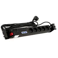 ACAR Přívod prodlužovací 3m 5zásuvka 230V/10A s vypínačem přepěťová ochrana držák RACK 19" IP20 černá