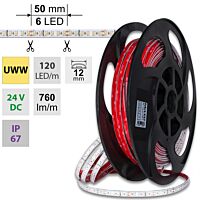 MCLED Pásek LED SMD2835 UWW, 120LED/m, 14W/m, DC 24V, 760lm/m, CRI90, IP67, 12mm, 50m