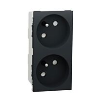 SCHNEIDER Unica - Zásuvka dvojitá 45° 250V/16A 2x2P+E, clonky, bezšroubová, Antracit