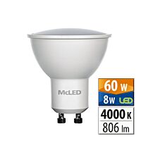 MCLED Žárovka LED 8W-60 GU10 4000K 100°