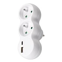 Solight Rozbočka P100USBC 2x10A/230V s USB A+C nabíječkou (2,4A max.), bílá