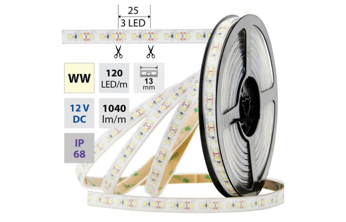 MCLED Pásek LED SMD2835 WW, 120LED/m, 14W/m, 1040lm/m, IP68, DC 12V, 13mm, 5m