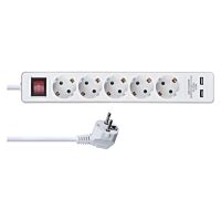 EMOS Přívod prodlužovací 3m 5zásuvek SCHUKO s vypínačem16A + 2xUSB IP20